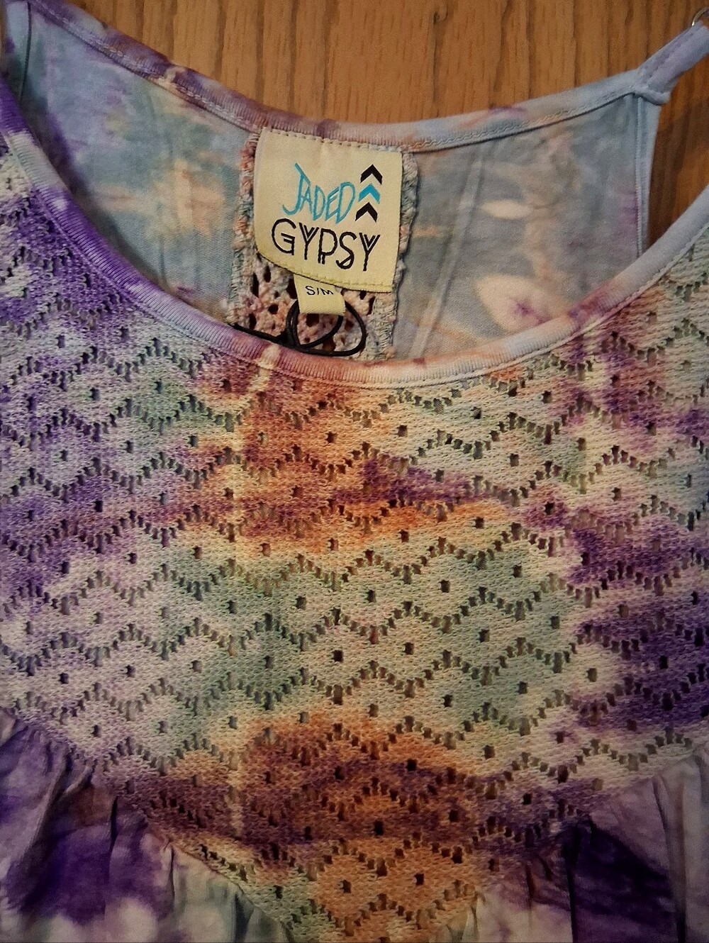 JadedGypsy Tie-Dye Lace Yoke Tank Top in Purple & Blue Sz S - Picture 3 of 7
